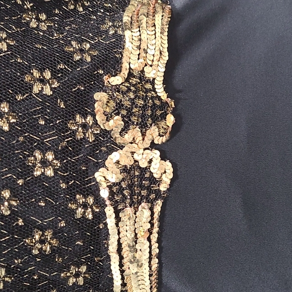 Prom Goth Unique Hollywood Retro Gown Black Gold Sequins Vintage 70s Med - Picture 3 of 12
